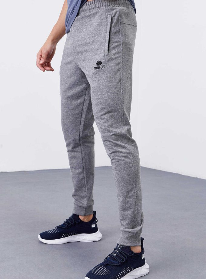 Tommylife Gray Melange Zippered Pocket Slim Fit Jogger Men's Sweatpants - 84343
